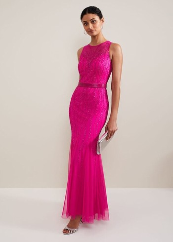 Phase Eight Rowena Beaded Dress Fuchsia USA | 8902476-XW